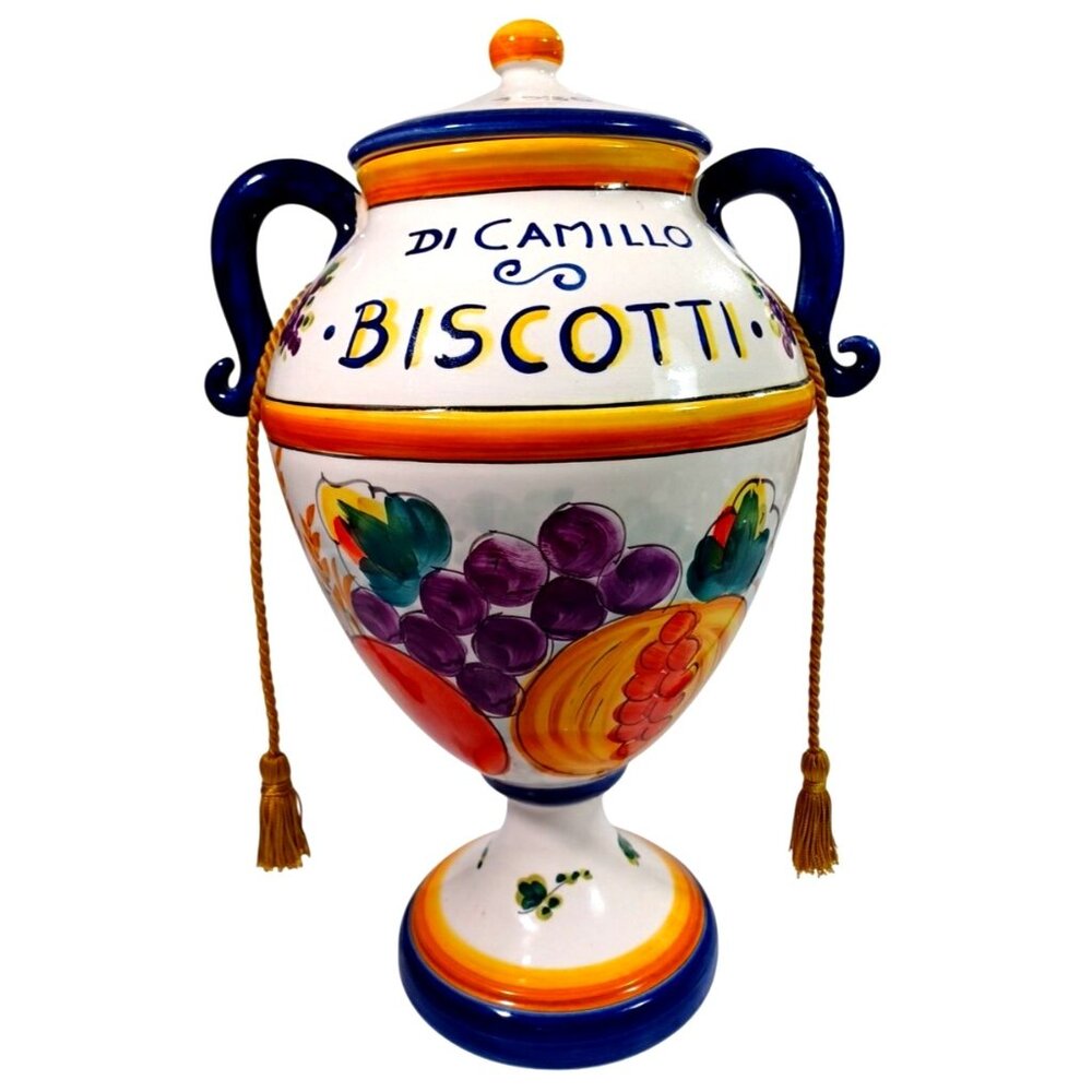 Di Camillo 1920 Italian Biscotti Pedestal Cookie Jar Fruit Motif Made In Italy